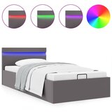 Maison Chic Dvižni Posteljni okvir - Enojna postelja - Postelja za odrasle LED sivo umetno usnje 90x200 cm, (21696569) Cene