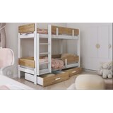 Molarem Home Drveni dječji krevet na kat Ettore s ladicom - bijeli - svijetlo drvo - 200x90 cm - Madrac PE pjena 8 cm-spužvasti madrac | shoptok.hr