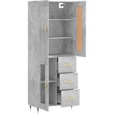 vidaXL Visoka komoda betonsko siva 69,5x34x180 cm inženirski les | Shoptok.si