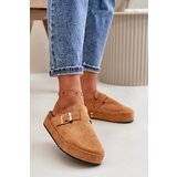 Kesi Women's Chodaki Platform Slippers with Gold Buckle Camel Terilaina Cene