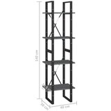 vidaXL knjižna omara 4-nadstropna siva 40x30x140 cm trdna borovina | Shoptok.si