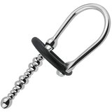 SuperLove Stainless Steel Beaded Penis Plug Cum Stopper with Silicone Glans Ring Cene