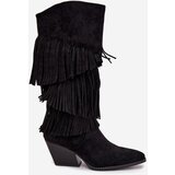 Boto Heated Leather Cowboy Boots Women's With Fringes Black Brivina | shoptok.hr
