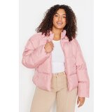 Trendyol Curve Pink Stand-Up Collar Crop Down Jacket Cene