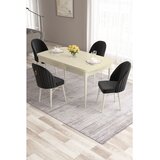 Hanah home trpezarijski set Roz, sto na razvlačenje i 4 stolice, krem ploča, bele noge, crna tkanina Babyface | Eponuda.com