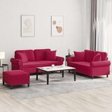  3-dijelni set sofa s jastucima crvena boja vina baršunasti | shoptok.hr