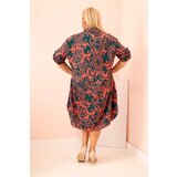 Kesi Włoski Plus Size women's viscose dress with a collar dark green | Shoptok.si