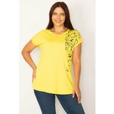 Şans Women's Plus Size Yellow Print Detail Viscose Blouse Cene