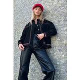 Trend Alaçatı Stili Women's Black Embroidered Embroidered Jean Jacket