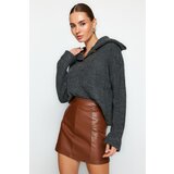 Trendyol Brown Faux Leather High Waist Mini Skirt Cene