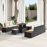 vidaXL set vrtnih sofa od 8 dijelova s jastučićima crna poli ratan akacija, set vrtne blagovaonice s jastučićima crna poli ratan akacija | shoptok.hr