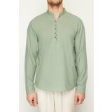Trendyol Light Khaki Slim Fit Half Placket Judge Collar 100% Cotton Shirt Shirt cene
