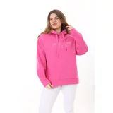 Şans Women's Plus Size Pink Inner Raising 3 Thread Fabric Hooded Sweatshirt