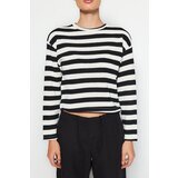 Trendyol Black Striped Sweater Look Crewneck Crop Blouse | shoptok.hr