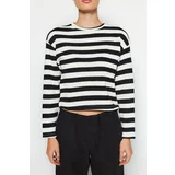 Trendyol Black Striped Sweater Look Crewneck Crop Blouse