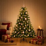  Umjetno božićno drvce s kuglicom 120 cm 150 LED lampica - Zelena 120 cm s LED-ima i ružičastim lopticama | shoptok.hr
