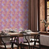  Tapeta - Exotic - Two-Tone Flowers - Flowers in purple and orange on a blue background. 50x1000 | shoptok.hr