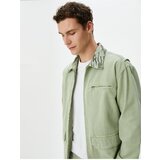 Koton Washed Denim Jacket Camouflage Collar Pocket Detailed Zipper | Shoptok.si