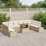 vidaXL 11-delni vrtni sedežni set z blazinami Bež Poli Ratan | Shoptok.si