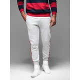 Ombre Men's sweatpants with piping and ribbing on legs - grey melange | ePonuda.com