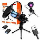 ME4 USB kondenzatorski mikrofon z RGB, USB-C/USB-A, namizno stojalo in pop filter za PC gaming in streaming, (5000194003)