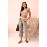 Kesi Włoski Women's linen cotton pants with a belt fango | shoptok.hr