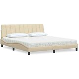  Postelja z vzmetnico krem 180x200 cm blago | Shoptok.si
