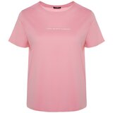 Trendyol Curve Pink Crew Neck Printed Knitted T-Shirt | Shoptok.si
