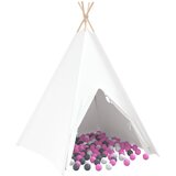 vidaXL otroški teepee šotor s torbo breskev in žogami kožna bela | Shoptok.si