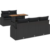 vidaXL Set vrtnog namještaja s 6 komada s jastučićima Crna poli ratan, 2-sjedalna vrtna sofa s pohranom i jastučićima Crna poli ratan | shoptok.hr