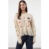 Trendyol Ecru Soft Texture Tassel Embroidered Knitwear Sweater | shoptok.hr