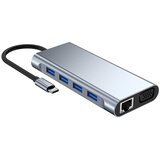  Adapter Type C na LAN Gb, SD card, TF, Type C, 4xUSB 3.0, Audio, HDMI i VGA, 11 u 1, 20cm kabl, Sivi | Eponuda.com