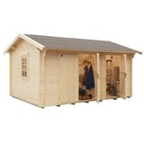 KIEHNHOLZ Vrtna hiška Lahja (Zunanje dimenzije vključno s strešnim previsom (Š x G): 353 x 340 cm, Les, Rjava) | Shoptok.si
