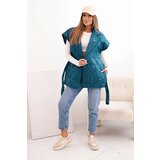 Kesi Włoski Women's quilted vest with a belt and wide collar sea green | shoptok.hr