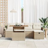 vidaXL 6-delni vrtni sofa set z blazinami Bež Poli ratan | Shoptok.si