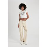  Straight Fit Cargo Pocket High Waist Standard Length Gabardine Trousers Cene