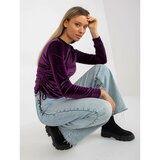 Fashion Hunters Ladies' dark purple velor blouse with welts Cene