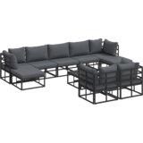 vidaXL Sjedeća garnitura za vrt 10 pcs Crna 70 x 70 x 32 cm Aluminij | shoptok.hr