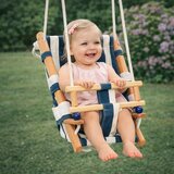 Kinder Home Dečija drvena ljuljaška, ležaljka – pamučno sedište, zaštitna daska, za unutrašnju i spoljašnju upotrebu | Eponuda.com