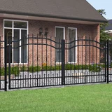 vidaXL Vrata za ograjo s suličastim vrhom črna 305x173 cm prašno jeklo