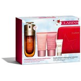 Clarins Double Serum & Multi-Active Collection set: serum za obraz Double Serum 50 ml + dnevna krema za obraz Multi-Active Jour 15 ml + nočna krema za obraz Multi-Active Nuit 15 ml + podlaga za ličila SOS Primer 5 ml + rdeča kozmetična torbica za ženske | Shoptok.si