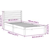  Krevetna konstrukcija Smeđa 90 x 190 cm Čvrsto borovo drvo | shoptok.hr