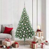 vidaXL Umjetna preddekorirana božićna jelka Zelena 180 cm PVC | Shoptok.si