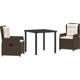 vidaXL 3-delni jedilni set za vrt Rjav Poli ratan, vrtna miza Črna 80x80x73 cm Temperirano steklo | Shoptok.si