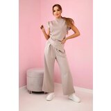 Kesi Włoski Set asymmetrical blouse + pants dark beige | shoptok.hr