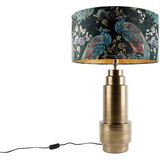 QAZQA Tafellamp brons velours kap pauw groen met goud 50 cm - Bruut Cene