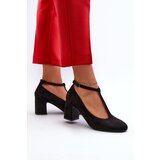 EVENTO Black Faux Suede Pumps with Chunky Heel Raniyah | Shoptok.si