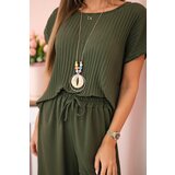 Kesi Włoski Viscose set pleated blouse + trousers khaki | Shoptok.si