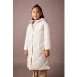 Defacto Girl&#39;s Water Repellent Hooded Quilted Long Coat