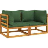 Maison Chic Segmentni kotni kavč - Sofa - Kanape 2 kosa z zelenimi blazinami trdna akacija, (21727667) | Shoptok.si